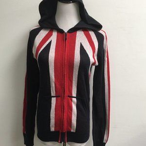 Lucien Pellat Finet Italy hooded union jack cardigan sweater red white blue M